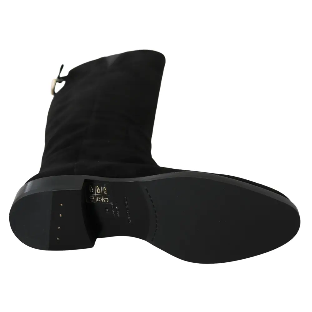 Dolce & Gabbana Schwarze kniehohe flache Wildlederstiefel Schuhe - EU35/US4.5