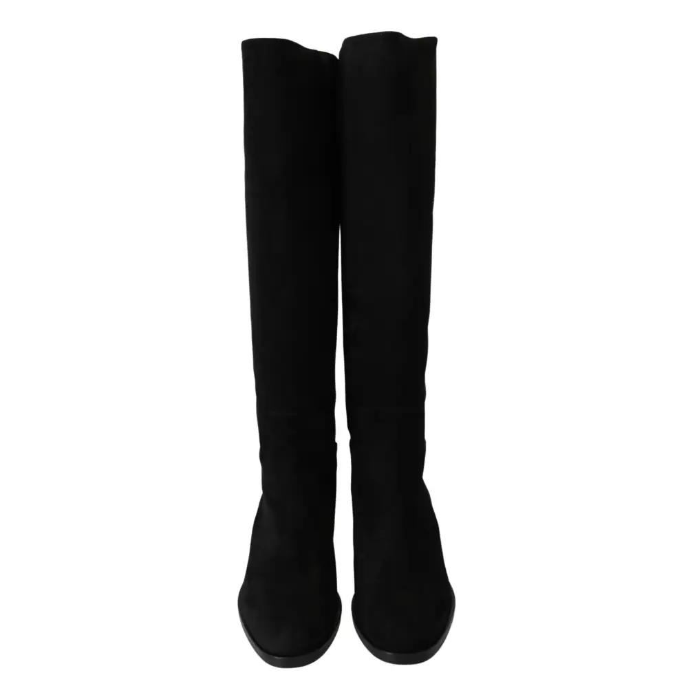 Dolce & Gabbana Schwarze kniehohe flache Wildlederstiefel Schuhe - EU35/US4.5