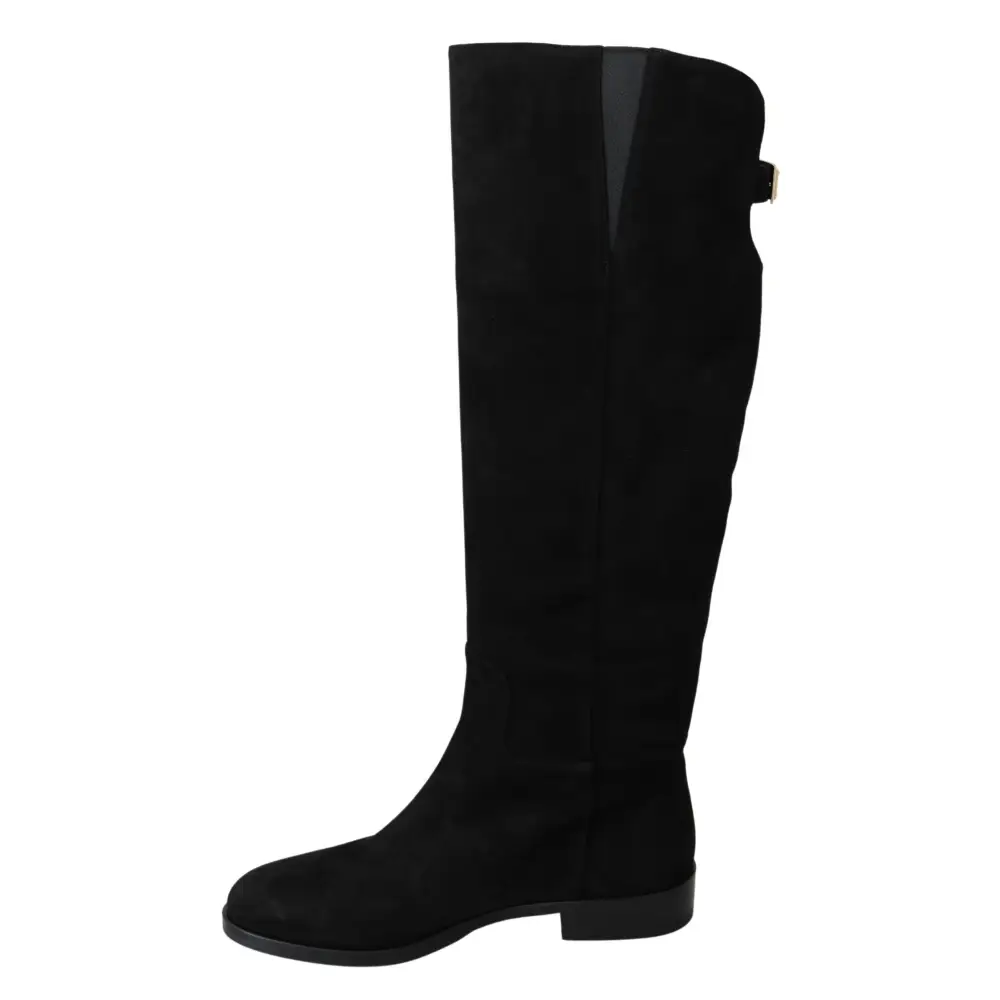 Dolce & Gabbana Schwarze kniehohe flache Wildlederstiefel Schuhe - EU35/US4.5