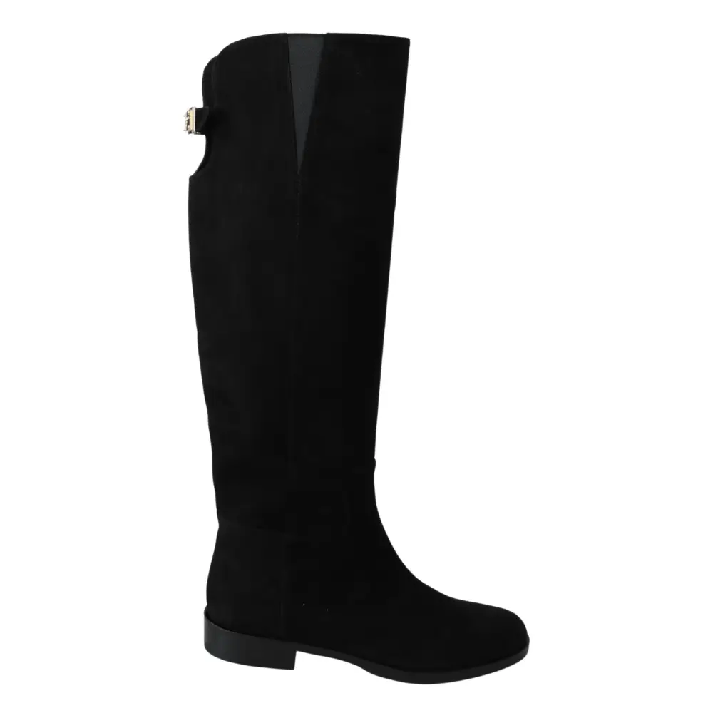 Dolce & Gabbana Schwarze kniehohe flache Wildlederstiefel Schuhe - EU35/US4.5