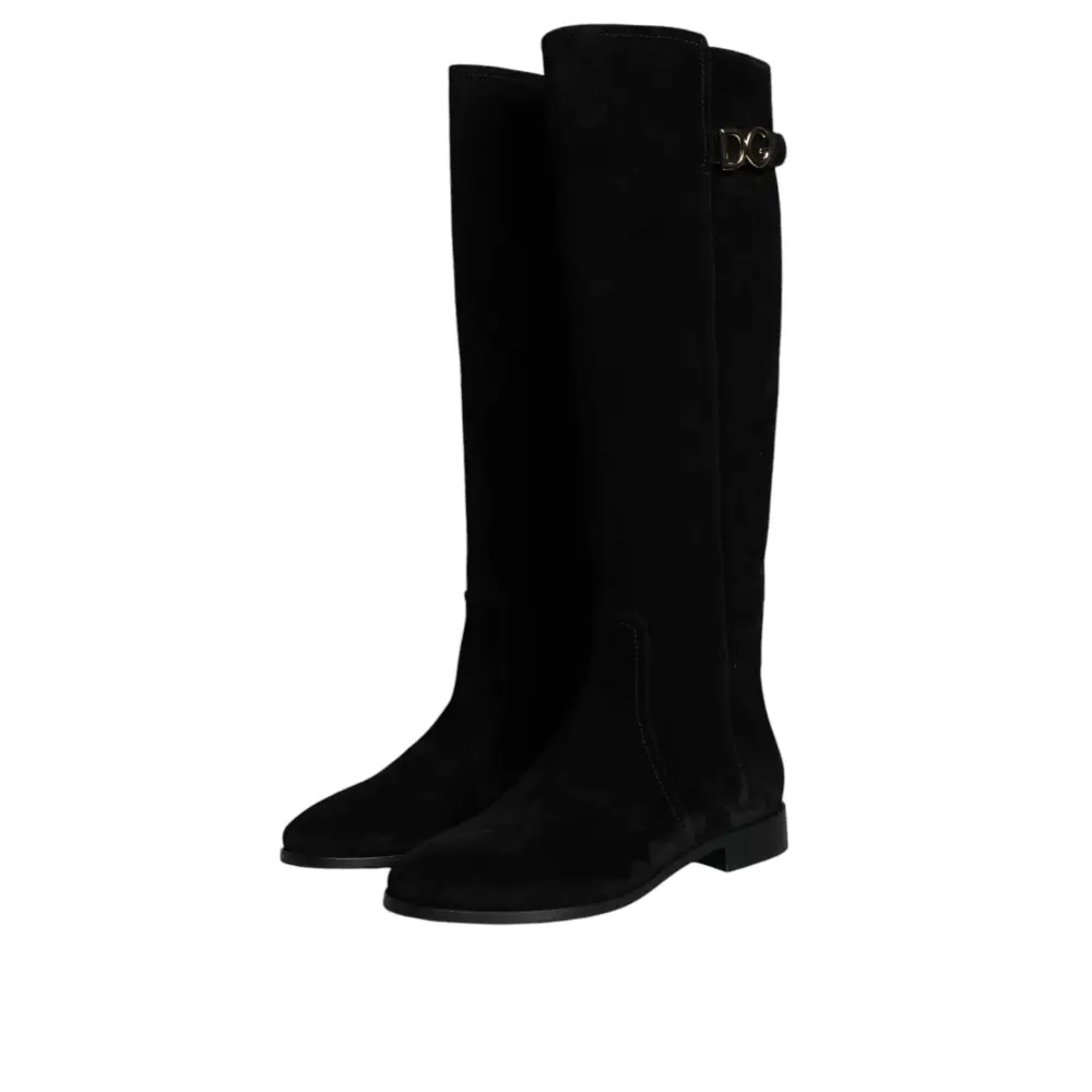 Dolce & Gabbana Schwarze kniehohe Stiefel aus Wildleder Schuhe - EU35/US4.5