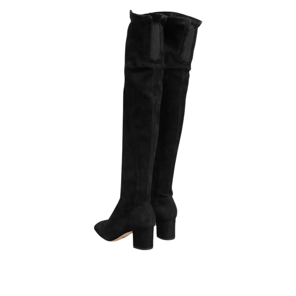 Dolce & Gabbana Schwarze kniehohe Stiefel aus Wildleder Schuhe