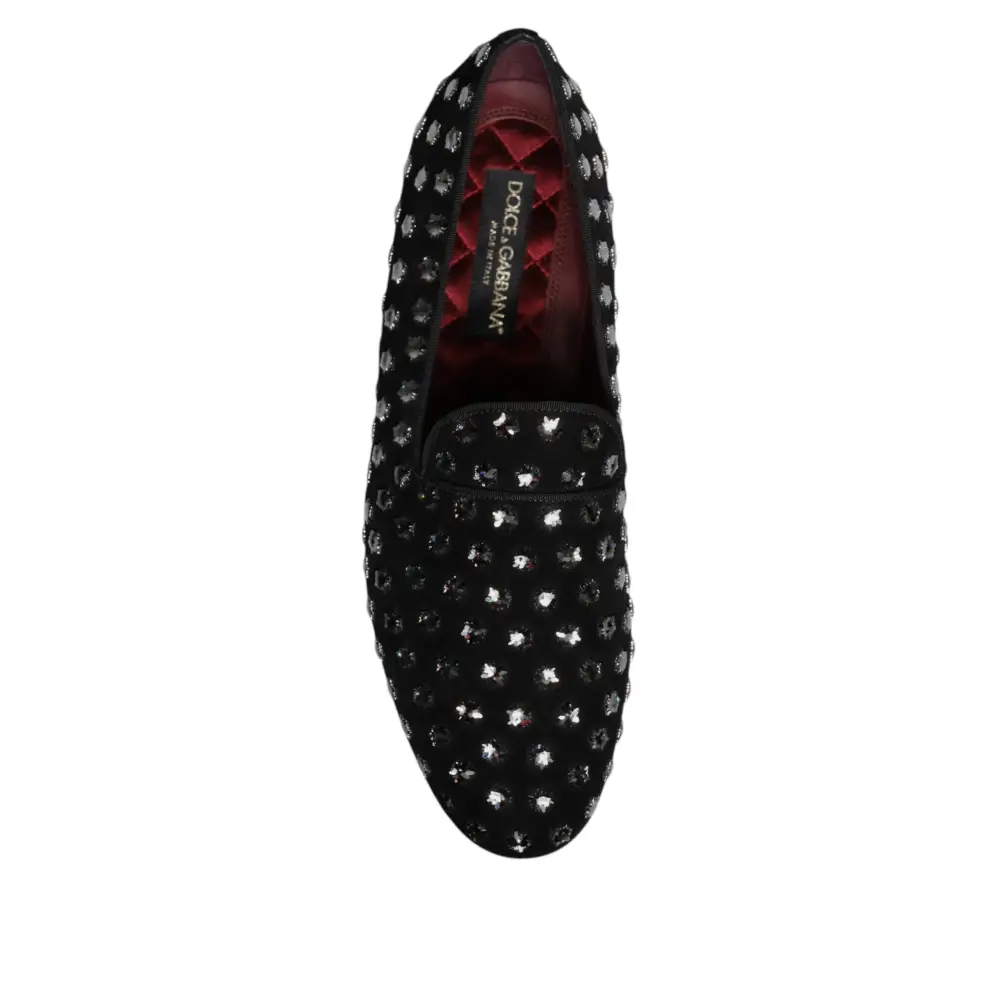 Dolce & Gabbana Schwarze kristallverzierte Loafers Kleid Schuhe - EU43/US10