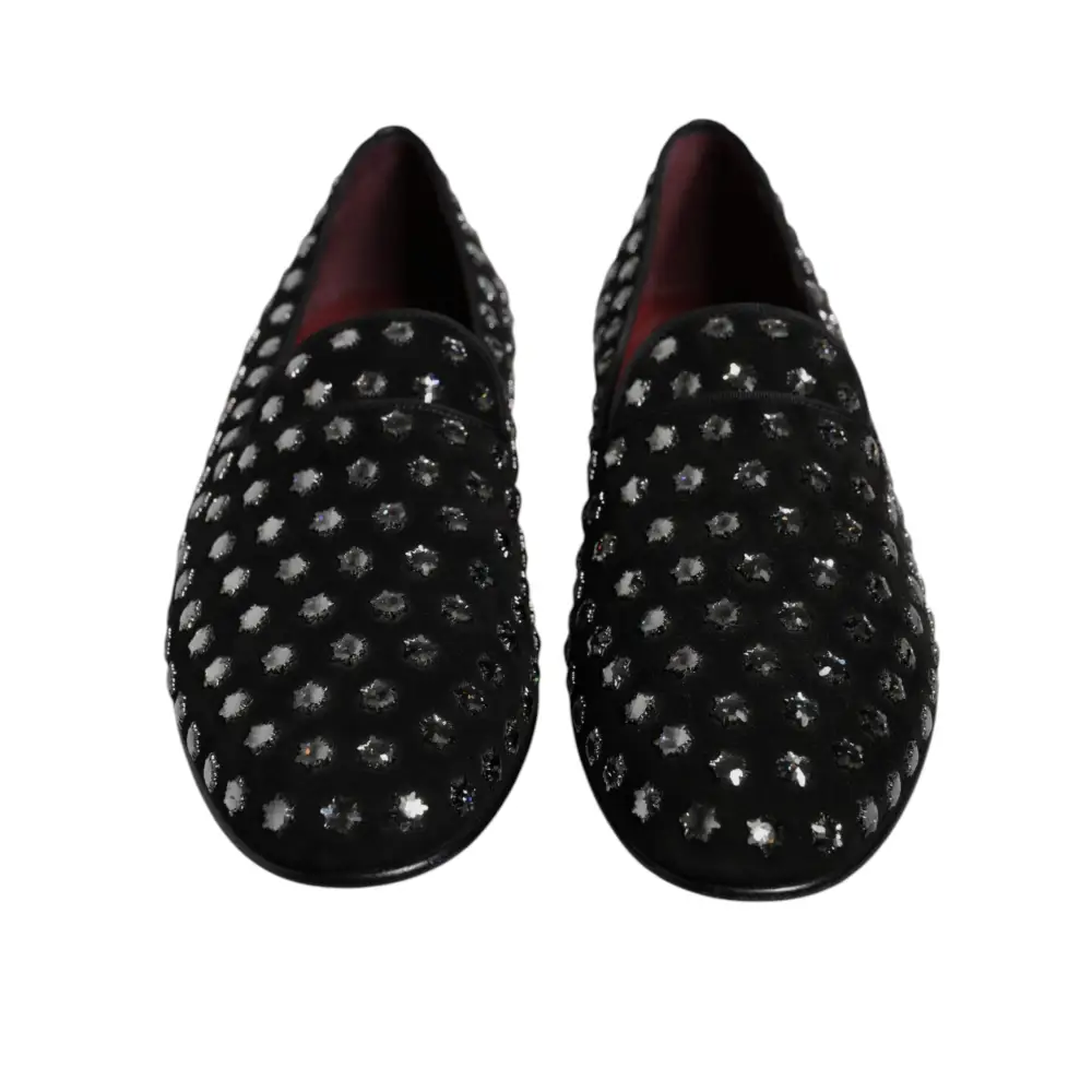 Dolce & Gabbana Schwarze kristallverzierte Loafers Kleid Schuhe - EU43/US10