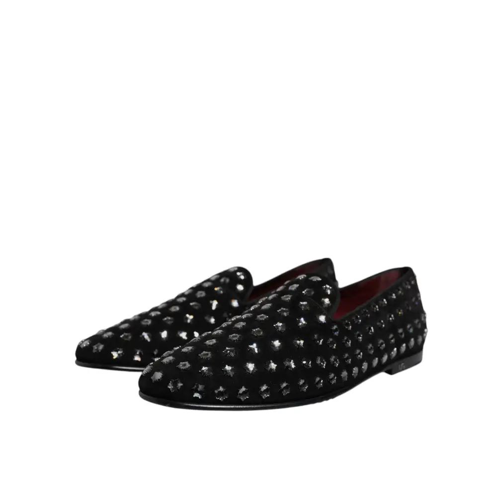 Dolce & Gabbana Schwarze kristallverzierte Loafers Kleid Schuhe - EU43/US10