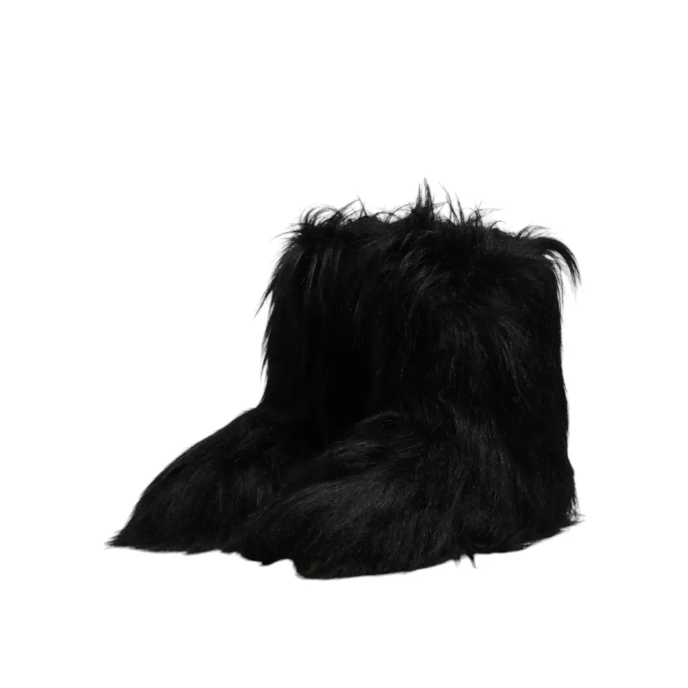 Dolce & Gabbana Schwarze Kunstpelz-Stiefel mit mittlerer Wade - EU44/US11