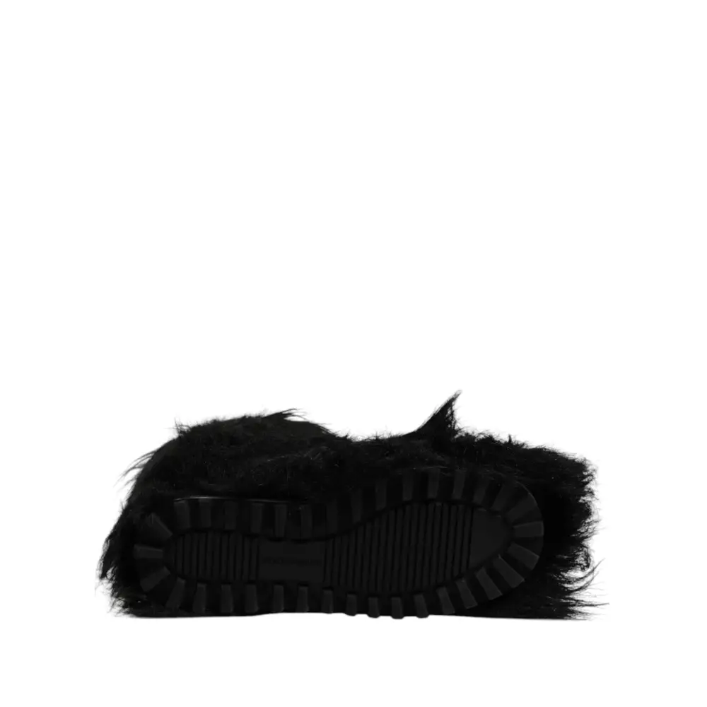 Dolce & Gabbana Schwarze Kunstpelz-Stiefel mit mittlerer Wade - EU44/US11