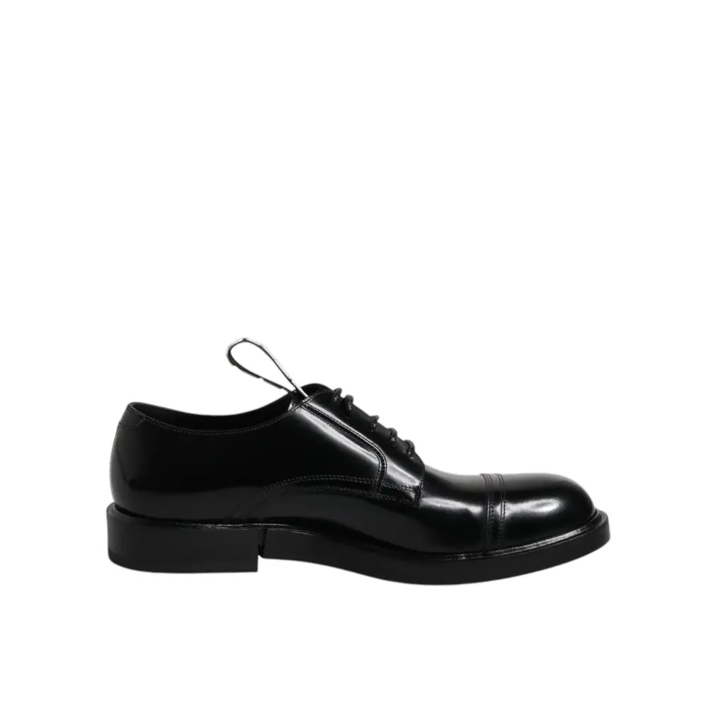 Dolce & Gabbana Schwarze Lackleder Derby Schnürschuhe Formal Dress Schuhe