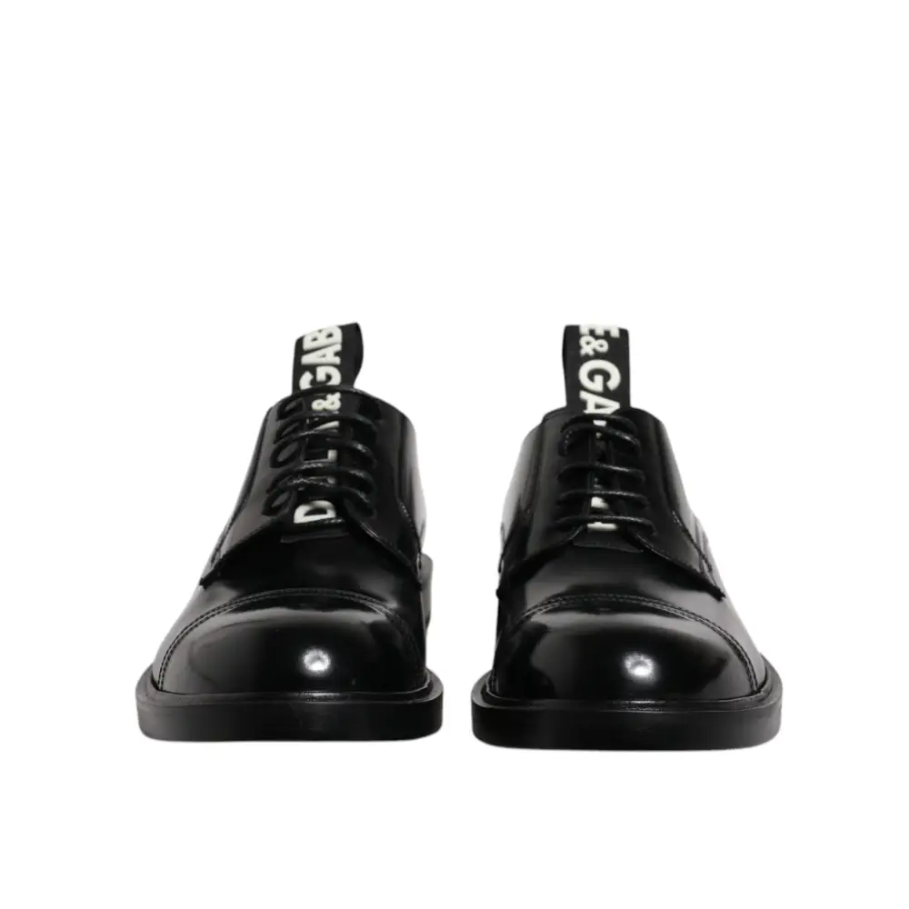 Dolce & Gabbana Schwarze Lackleder Derby Schnürschuhe Formal Dress Schuhe