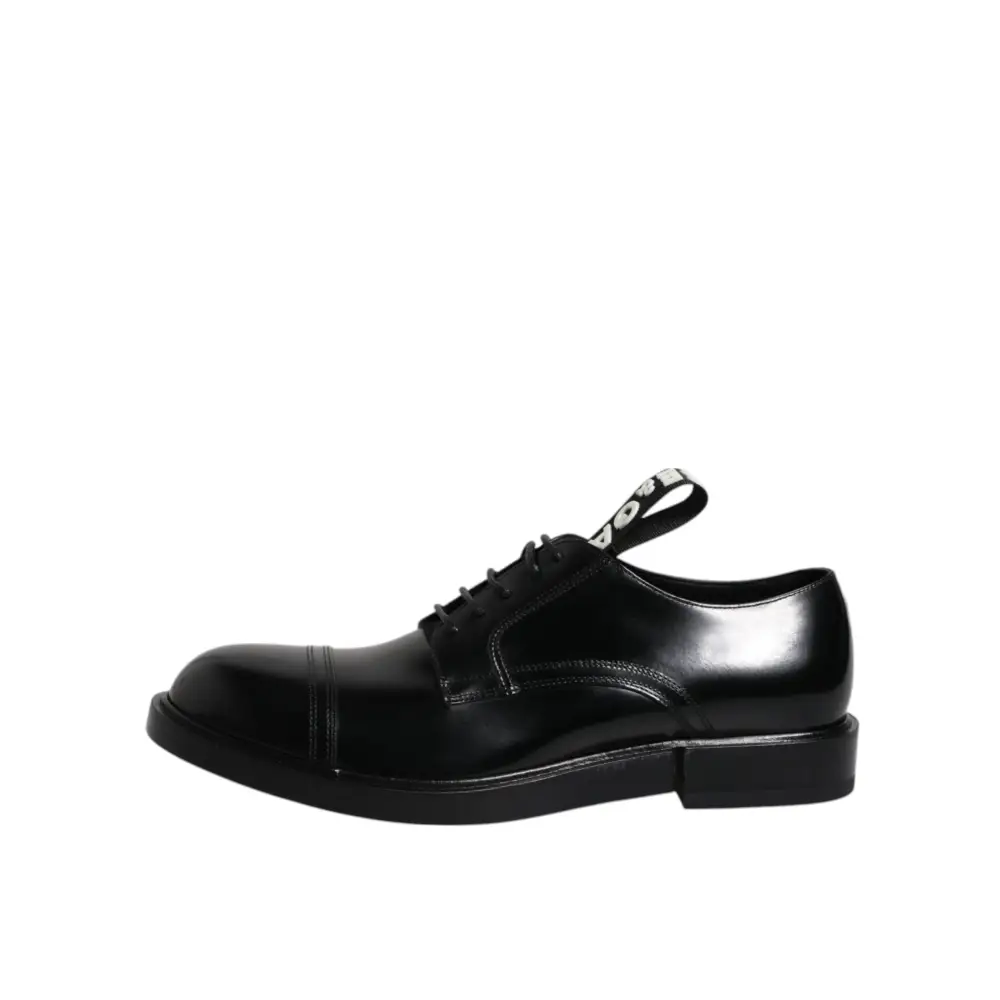 Dolce & Gabbana Schwarze Lackleder Derby Schnürschuhe Formal Dress Schuhe