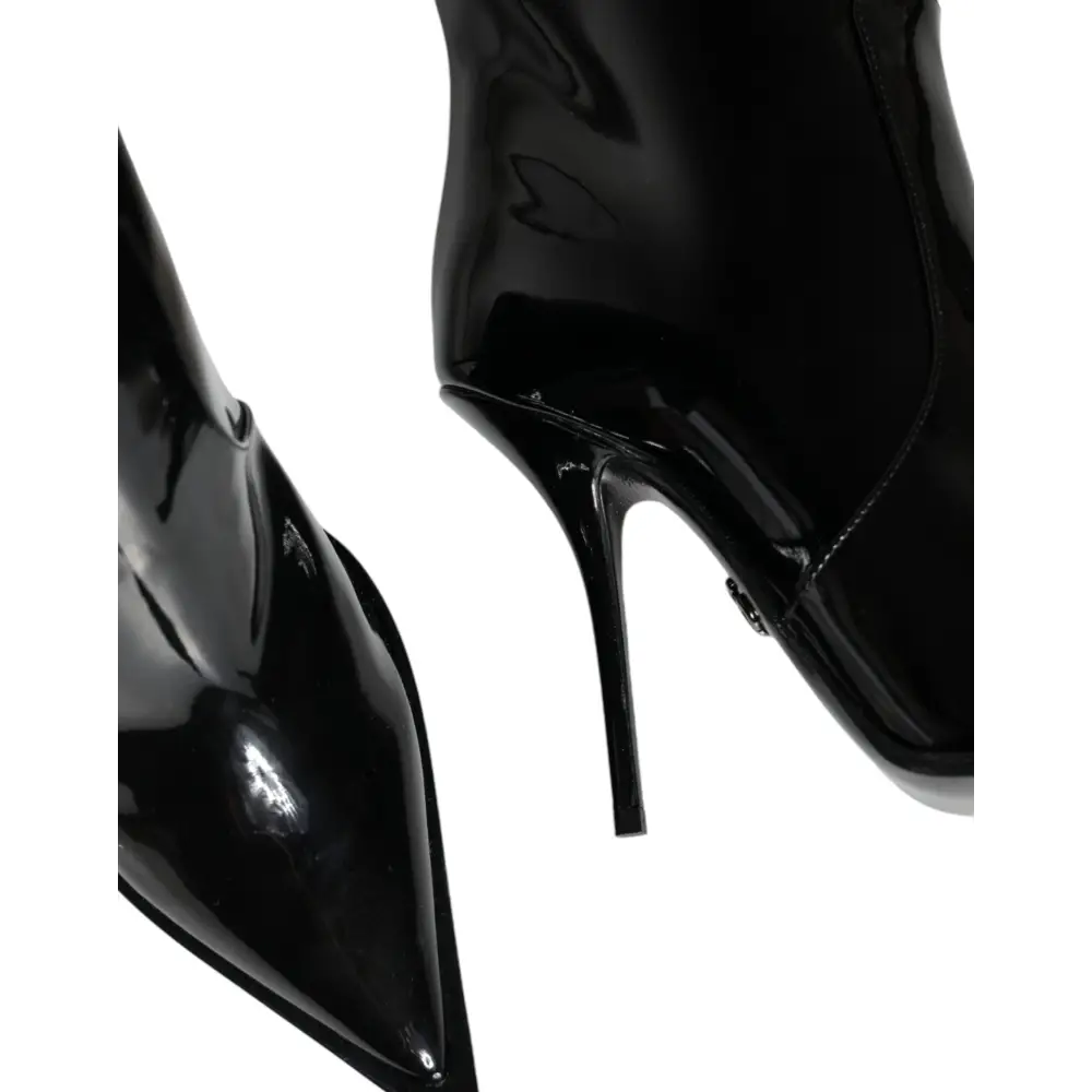 Dolce & Gabbana Schwarze Lackleder Kniehohe Stiefel Schuhe - EU37/US7