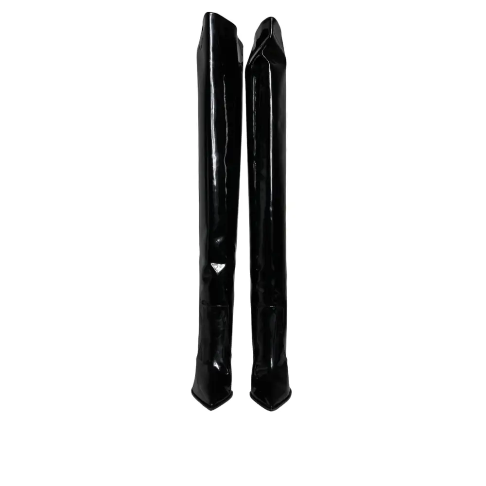 Dolce & Gabbana Schwarze Lackleder Kniehohe Stiefel Schuhe - EU37/US7