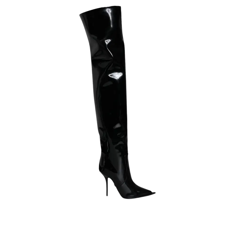 Dolce & Gabbana Schwarze Lackleder Kniehohe Stiefel Schuhe - EU37/US7