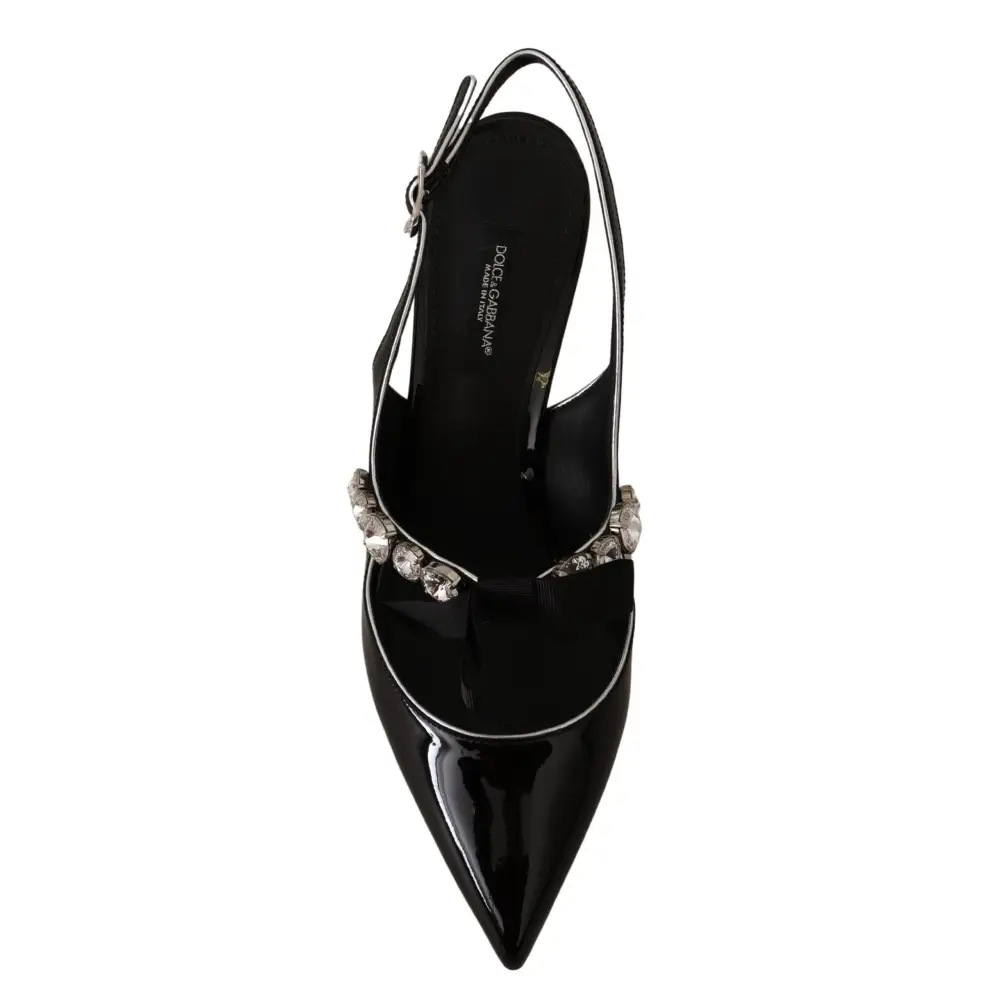 Dolce & Gabbana Schwarze Lackleder Kristall Slingbacks Schuhe - EU37/US6.5