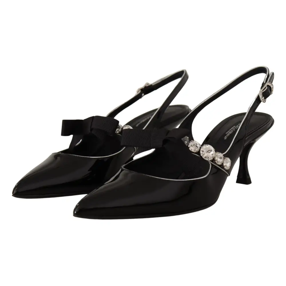 Dolce & Gabbana Schwarze Lackleder Kristall Slingbacks Schuhe - EU37/US6.5
