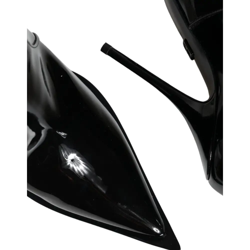 Dolce & Gabbana Schwarze Lackleder Spitzenstiefel Schuhe