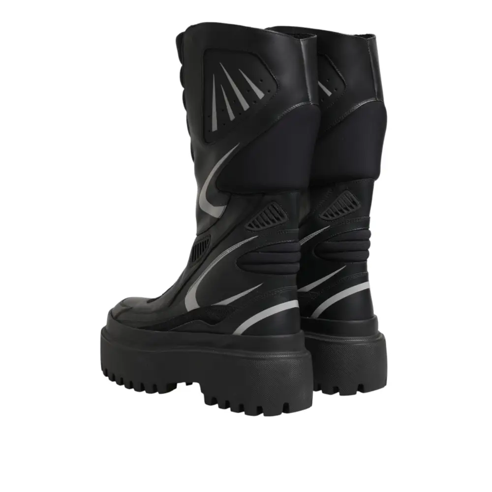 Dolce & Gabbana Schwarze Leder-Biker-Stiefel bis zur Mitte der Wade - EU39/US8.5