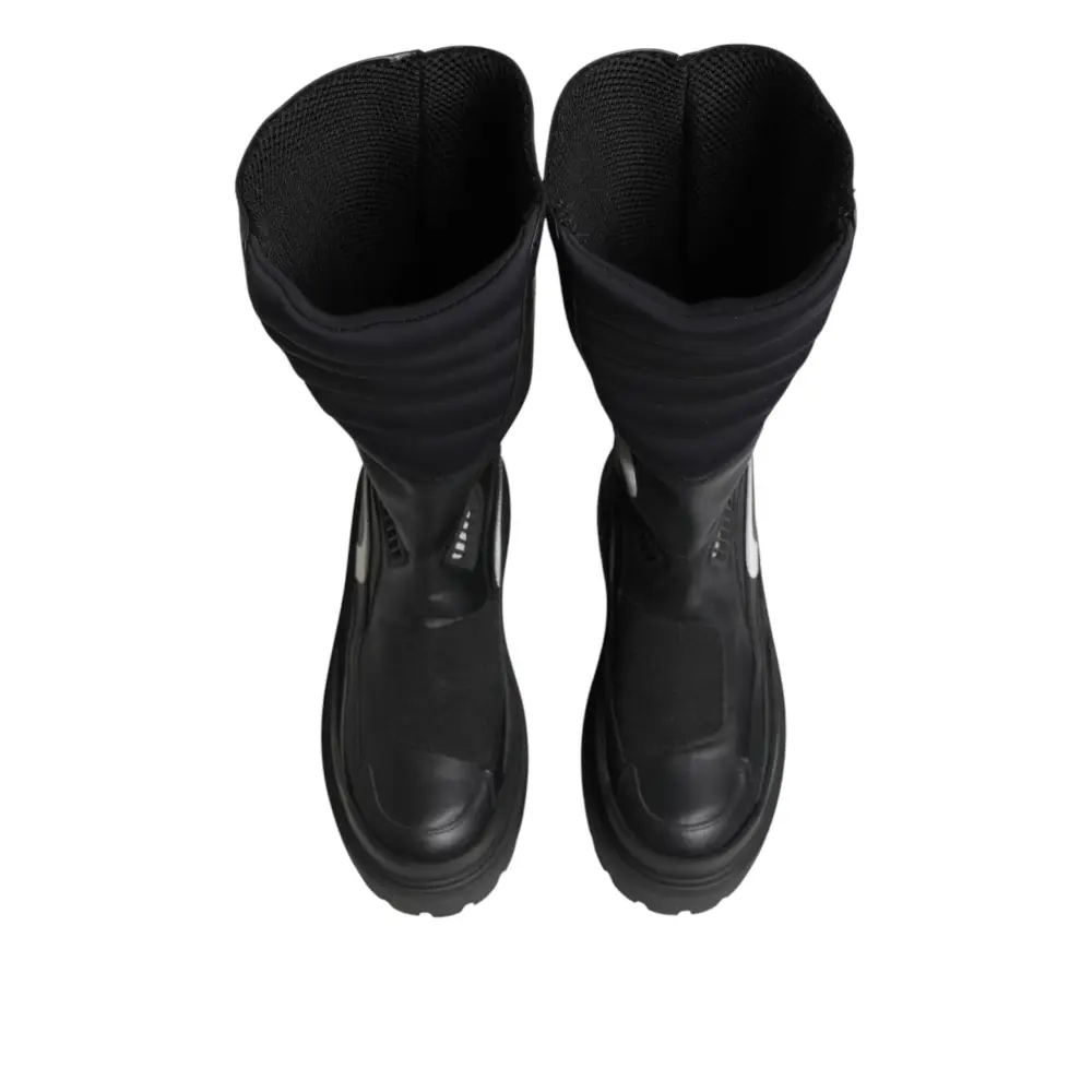 Dolce & Gabbana Schwarze Leder-Biker-Stiefel bis zur Mitte der Wade - EU39/US8.5