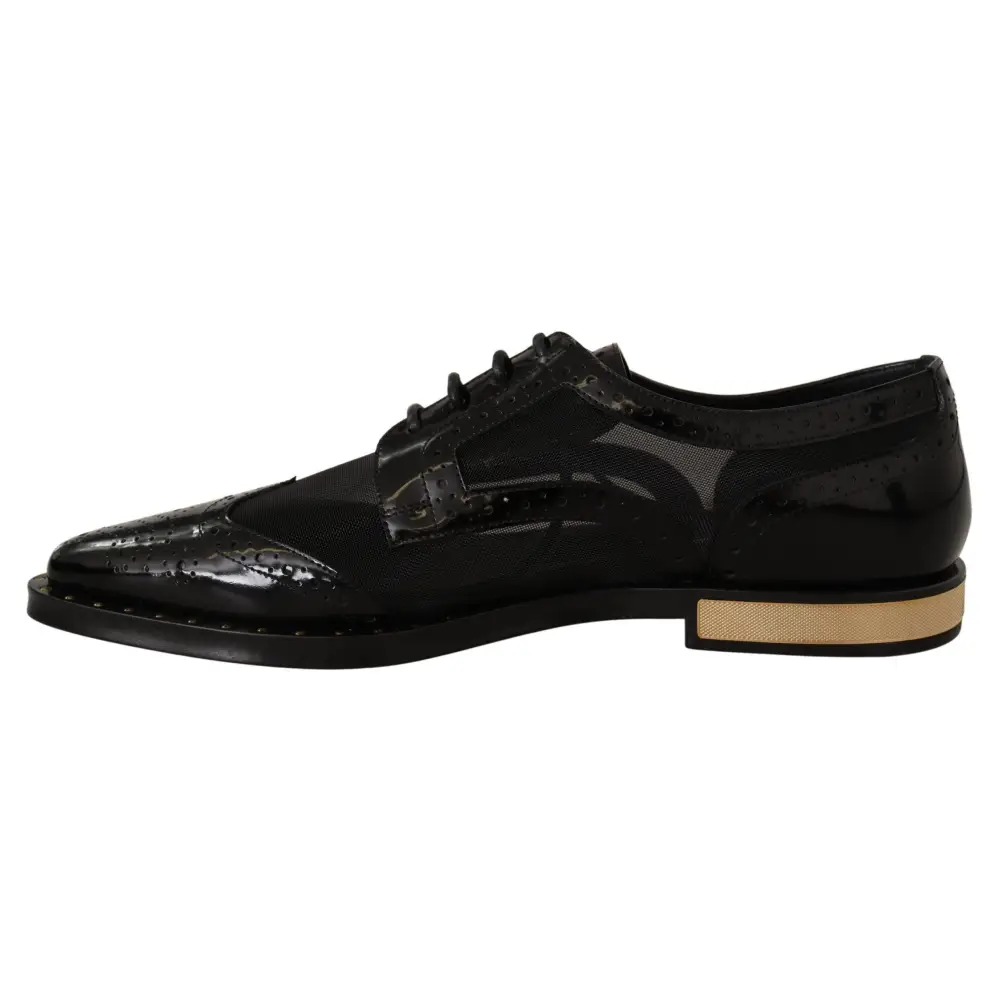 Dolce & Gabbana Schwarze Leder Broques Sheer Wingtip Schuhe - EU35/US4.5