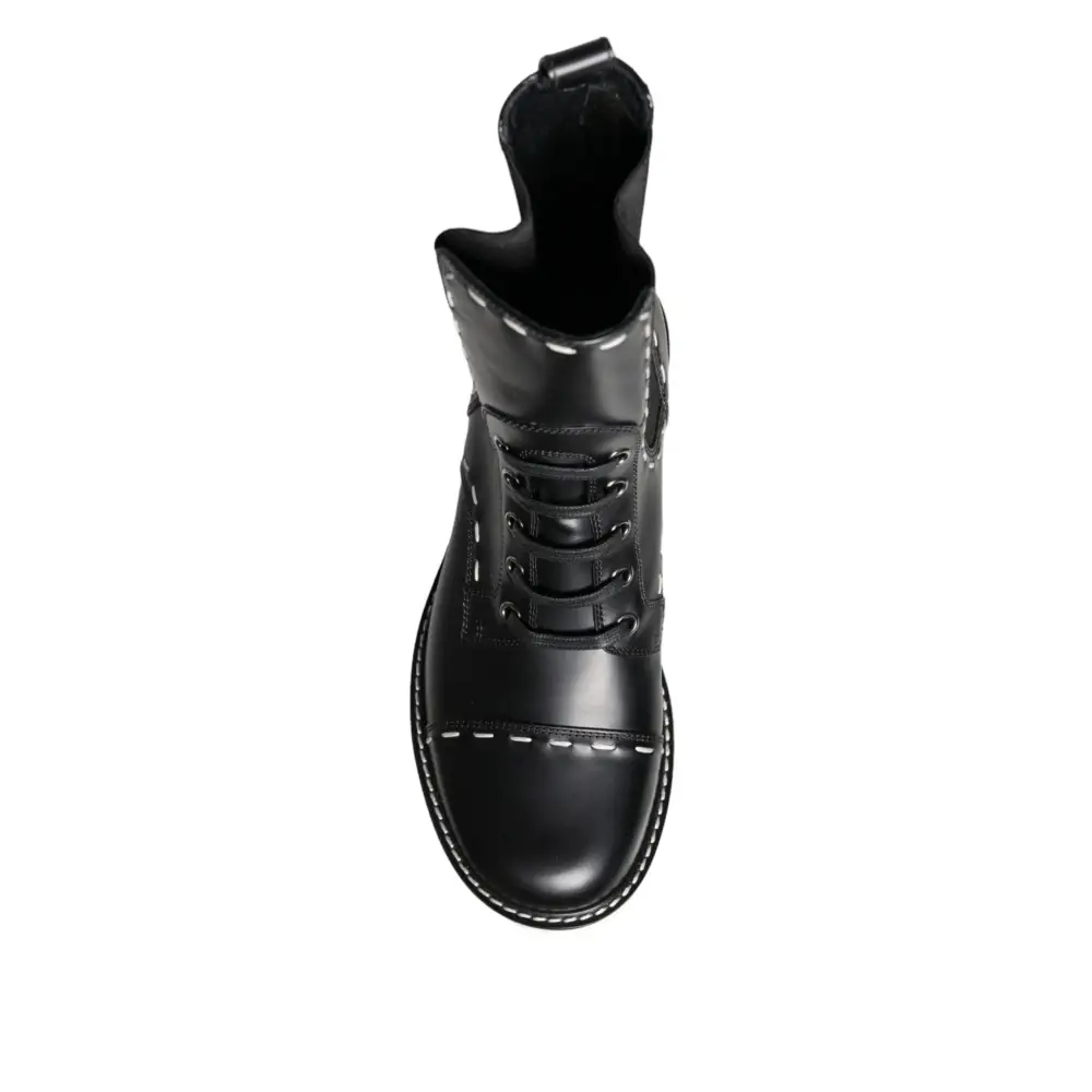 Dolce & Gabbana Schwarze Leder Combat Mid Calf Stiefel Schuhe - EU36/US5.5