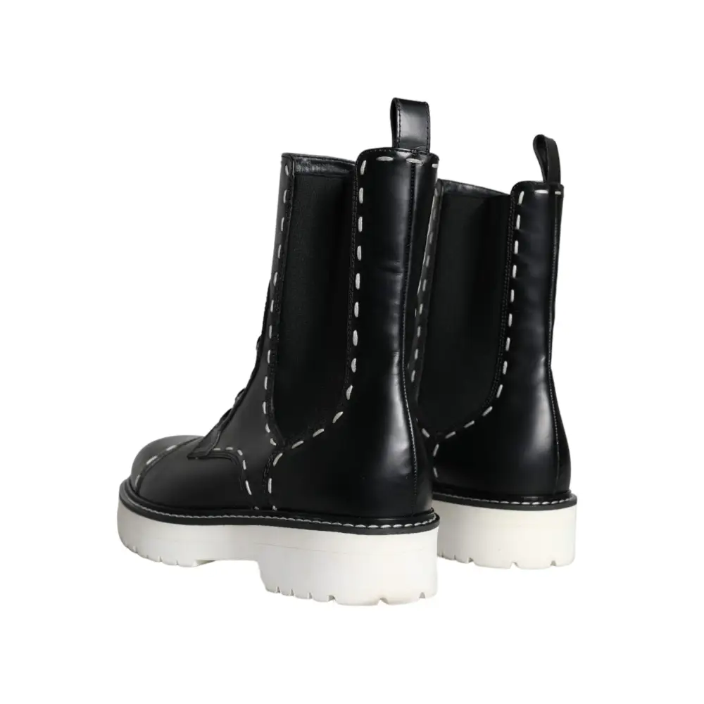 Dolce & Gabbana Schwarze Leder Combat Mid Calf Stiefel Schuhe - EU36/US5.5