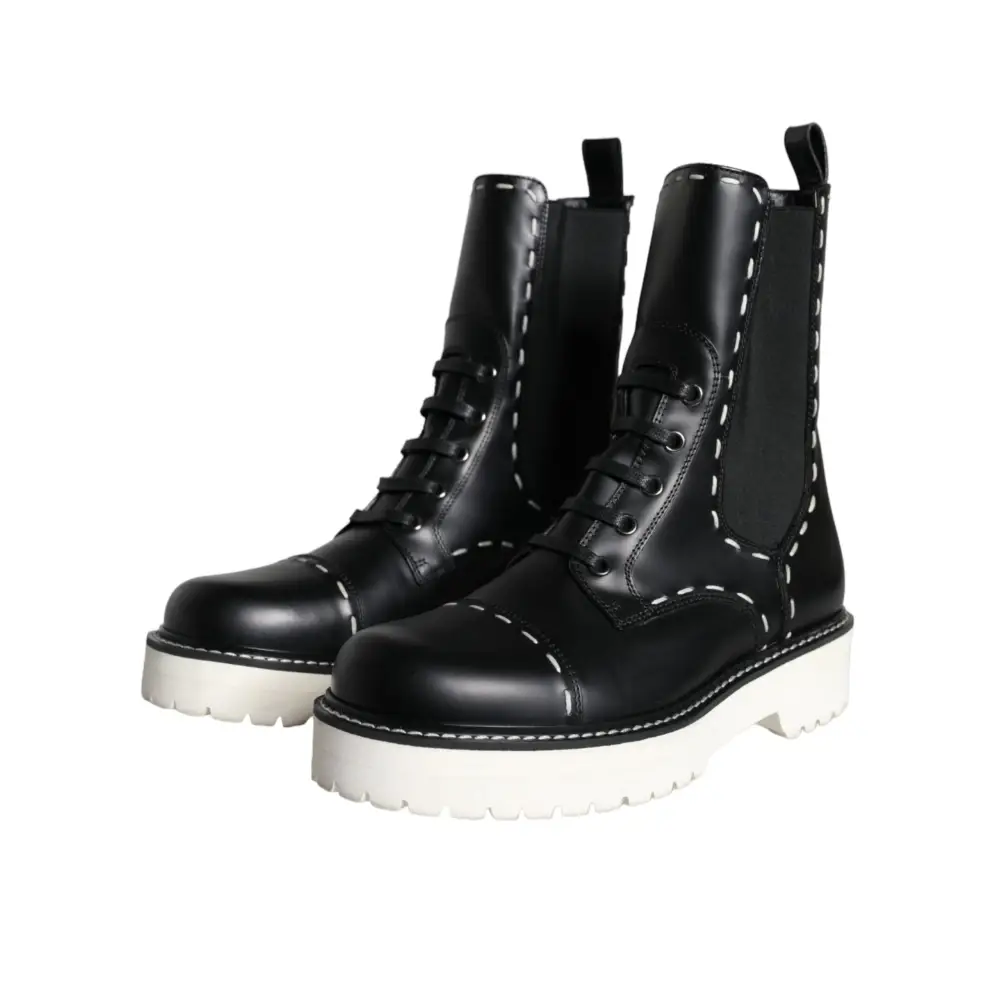 Dolce & Gabbana Schwarze Leder Combat Mid Calf Stiefel Schuhe - EU36/US5.5