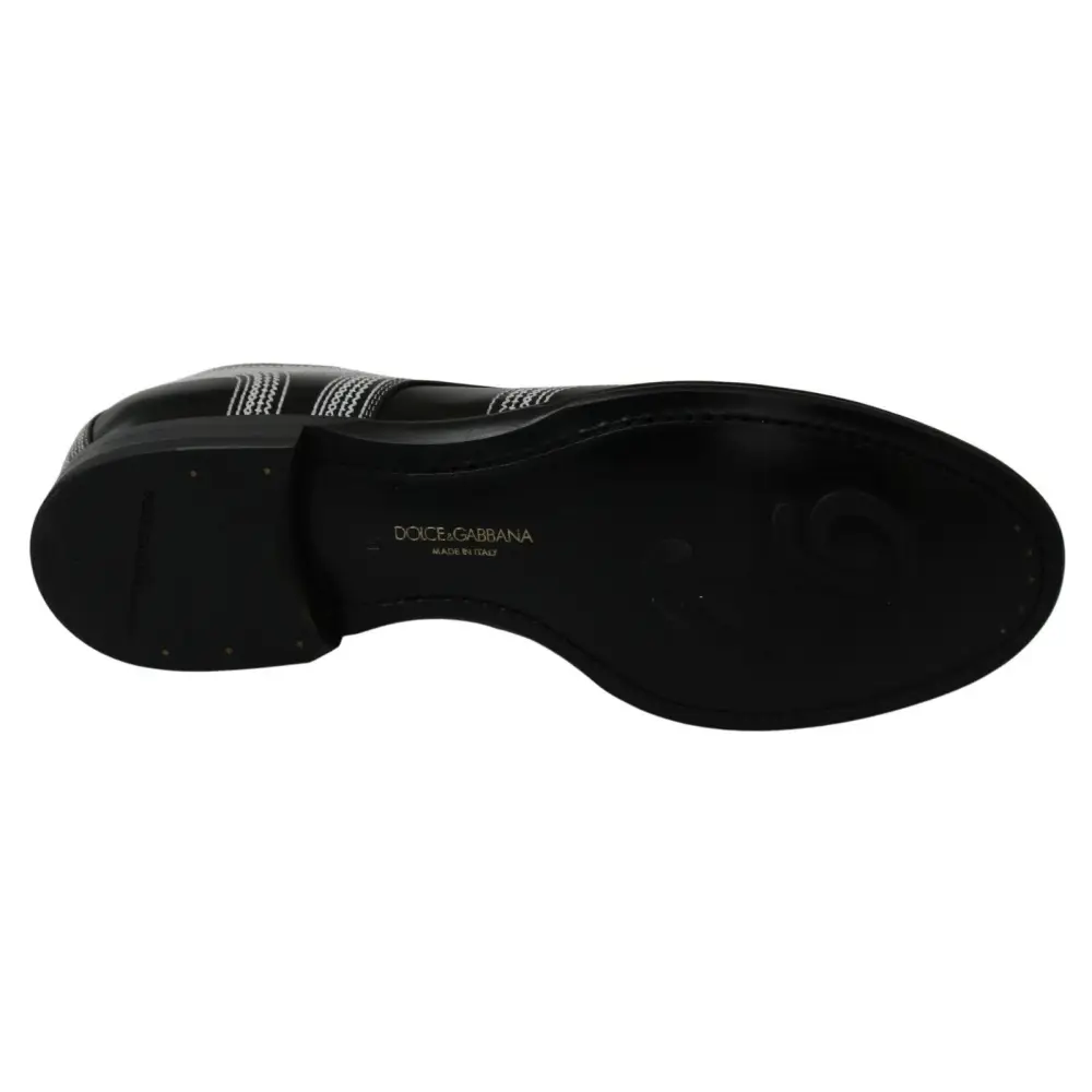 Dolce & Gabbana Schwarze Leder Derby Formal Weiße Spitzenschuhe - EU44/US11