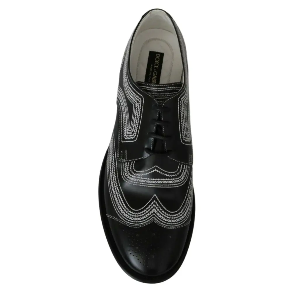 Dolce & Gabbana Schwarze Leder Derby Formal Weiße Spitzenschuhe - EU44/US11