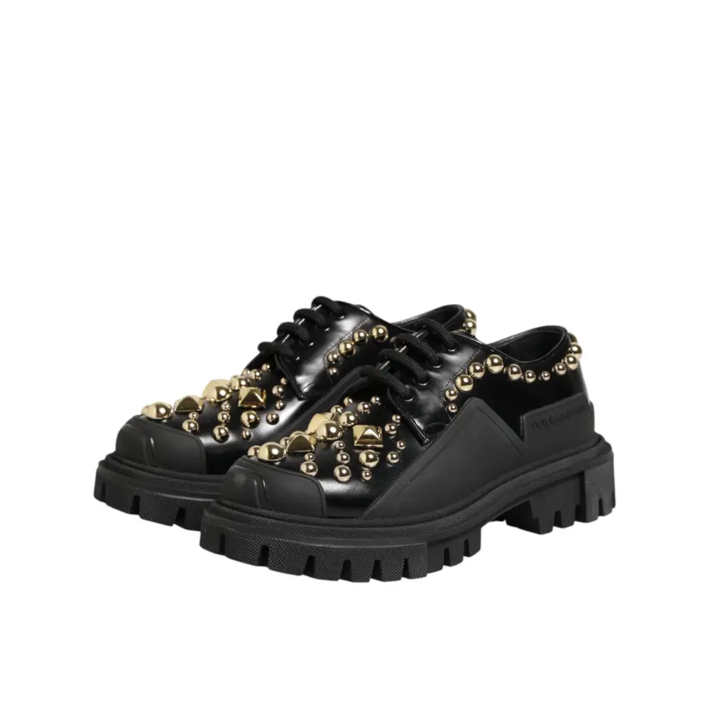 Dolce & Gabbana Schwarze Leder-Derby-Schuhe mit Kristall-Verzierung
