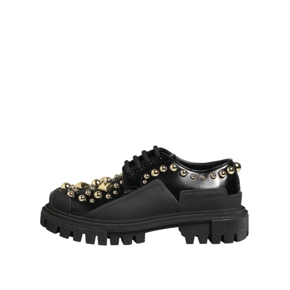 Dolce & Gabbana Schwarze Leder-Derby-Schuhe mit Kristall-Verzierung