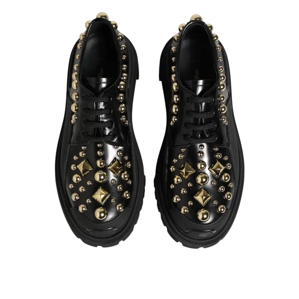 Dolce & Gabbana Schwarze Leder-Derby-Schuhe mit Kristall-Verzierung