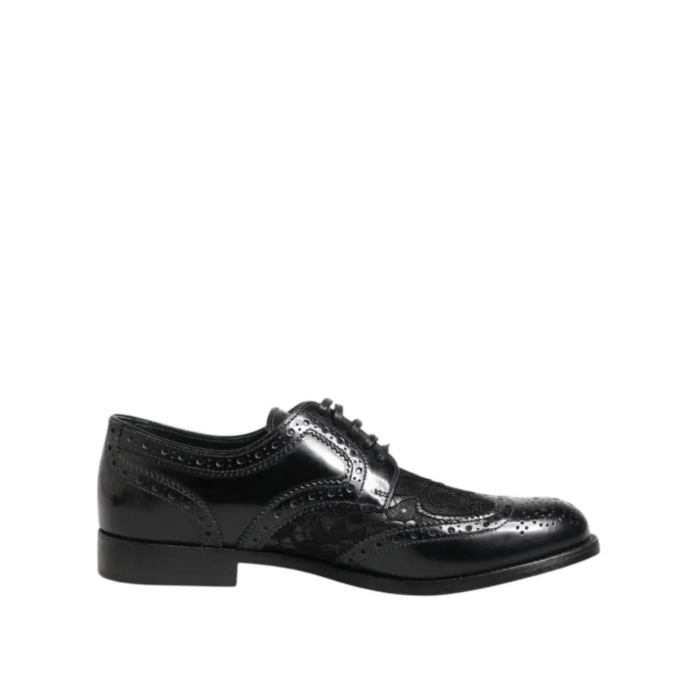 Dolce & Gabbana Schwarze Leder Floral Spitze Kleid Formelle Schuhe