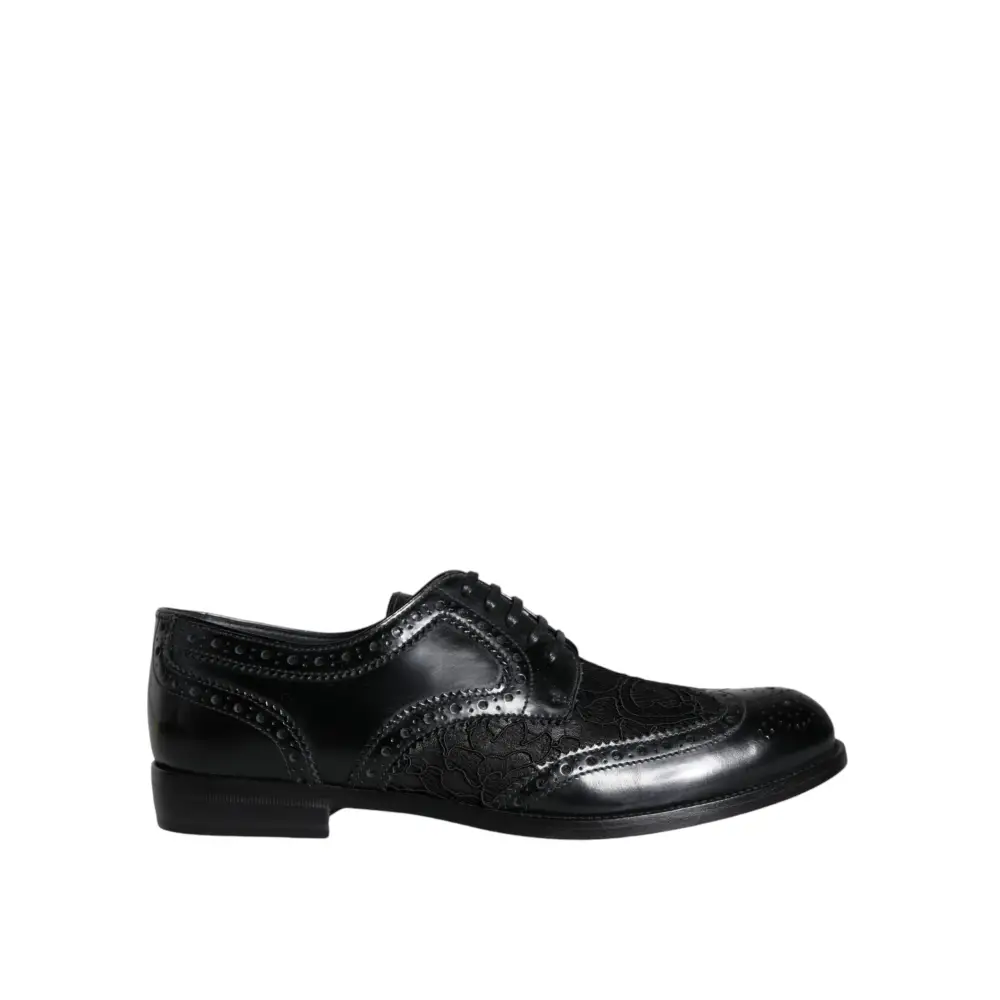 Dolce & Gabbana Schwarze Leder Floral Spitze Kleid Formelle Schuhe