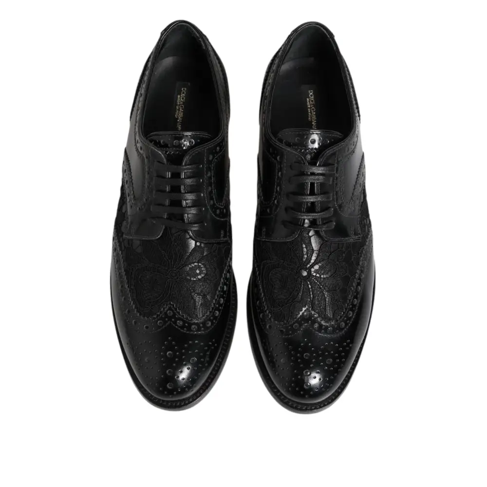 Dolce & Gabbana Schwarze Leder Floral Spitze Kleid Formelle Schuhe