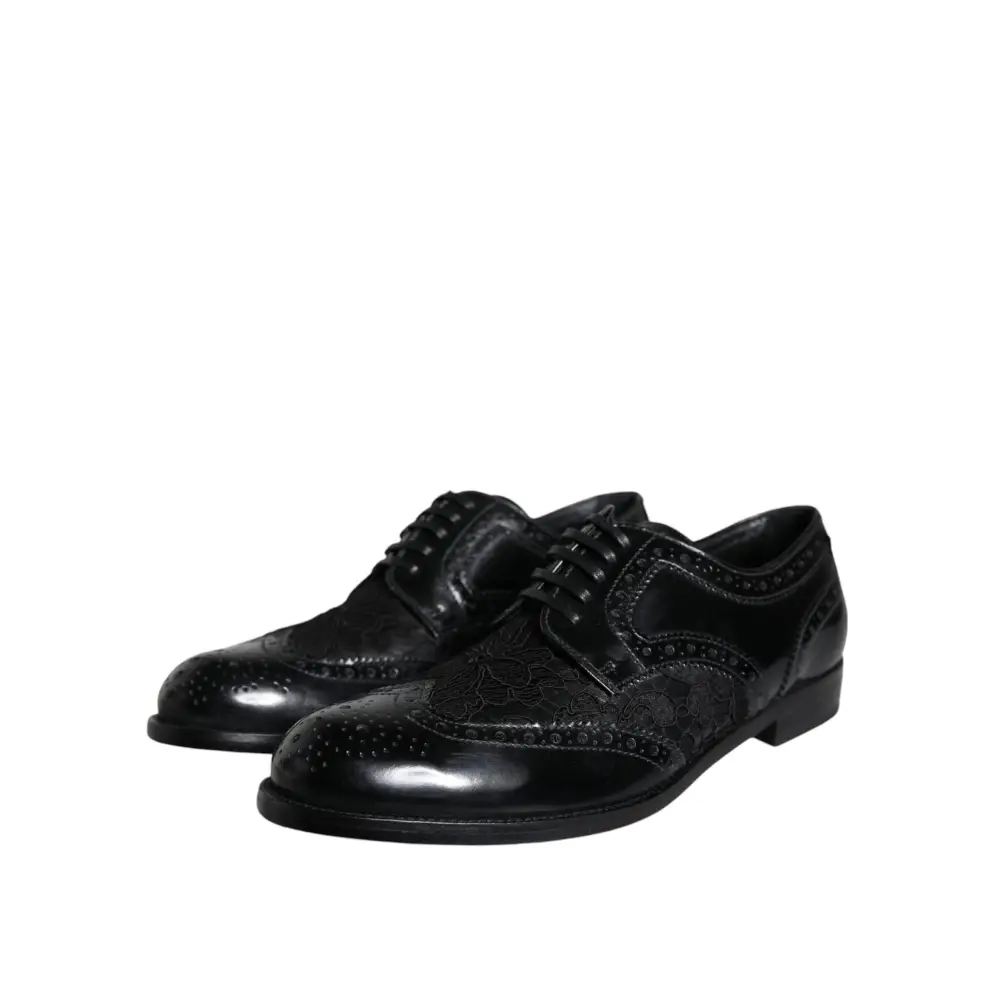 Dolce & Gabbana Schwarze Leder Floral Spitze Kleid Formelle Schuhe