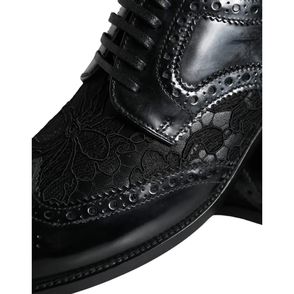 Dolce & Gabbana Schwarze Leder Floral Spitze Kleid Formelle Schuhe