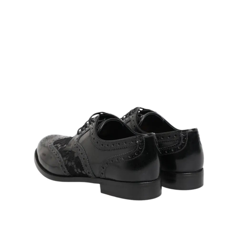 Dolce & Gabbana Schwarze Leder Floral Spitze Kleid Formelle Schuhe - EU38/US7.5