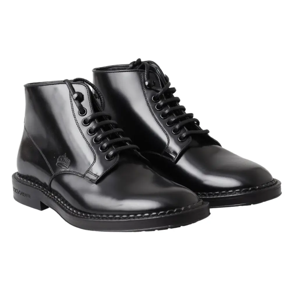 Dolce & Gabbana Schwarze Leder Herren Kurzstiefel Schnürschuhe - EU39/US6