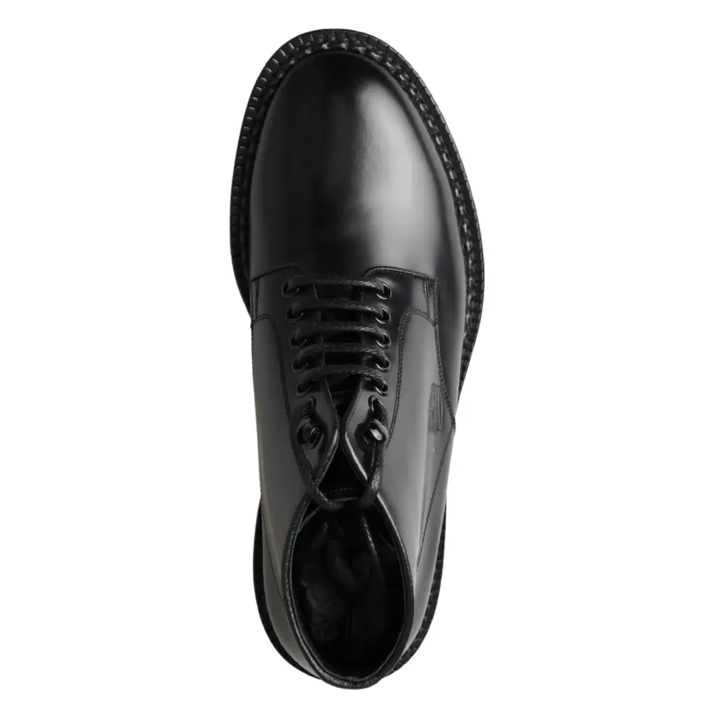 Dolce & Gabbana Schwarze Leder Herren Kurzstiefel Schnürschuhe - EU39/US6