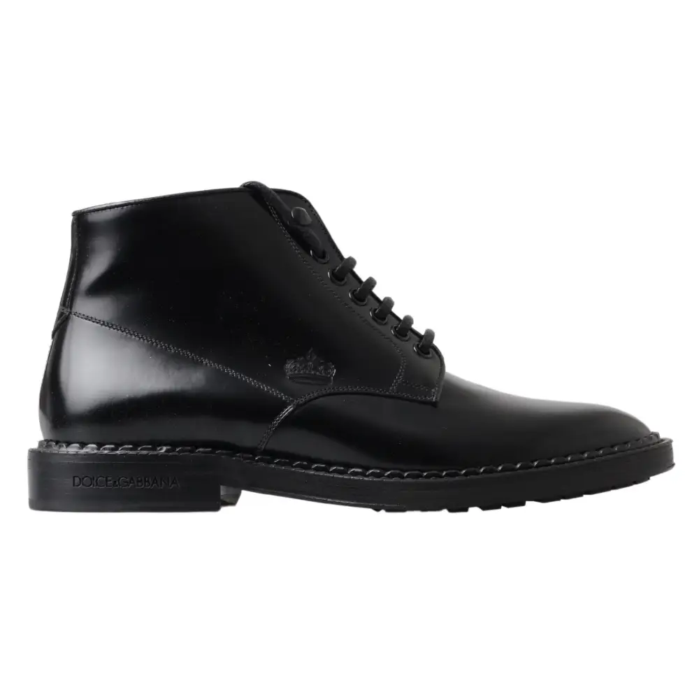 Dolce & Gabbana Schwarze Leder Herren Kurzstiefel Schnürschuhe - EU39/US6