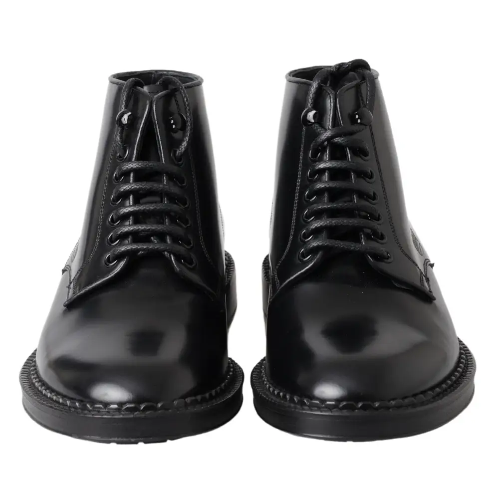 Dolce & Gabbana Schwarze Leder Herren Kurzstiefel Schnürschuhe - EU39/US6