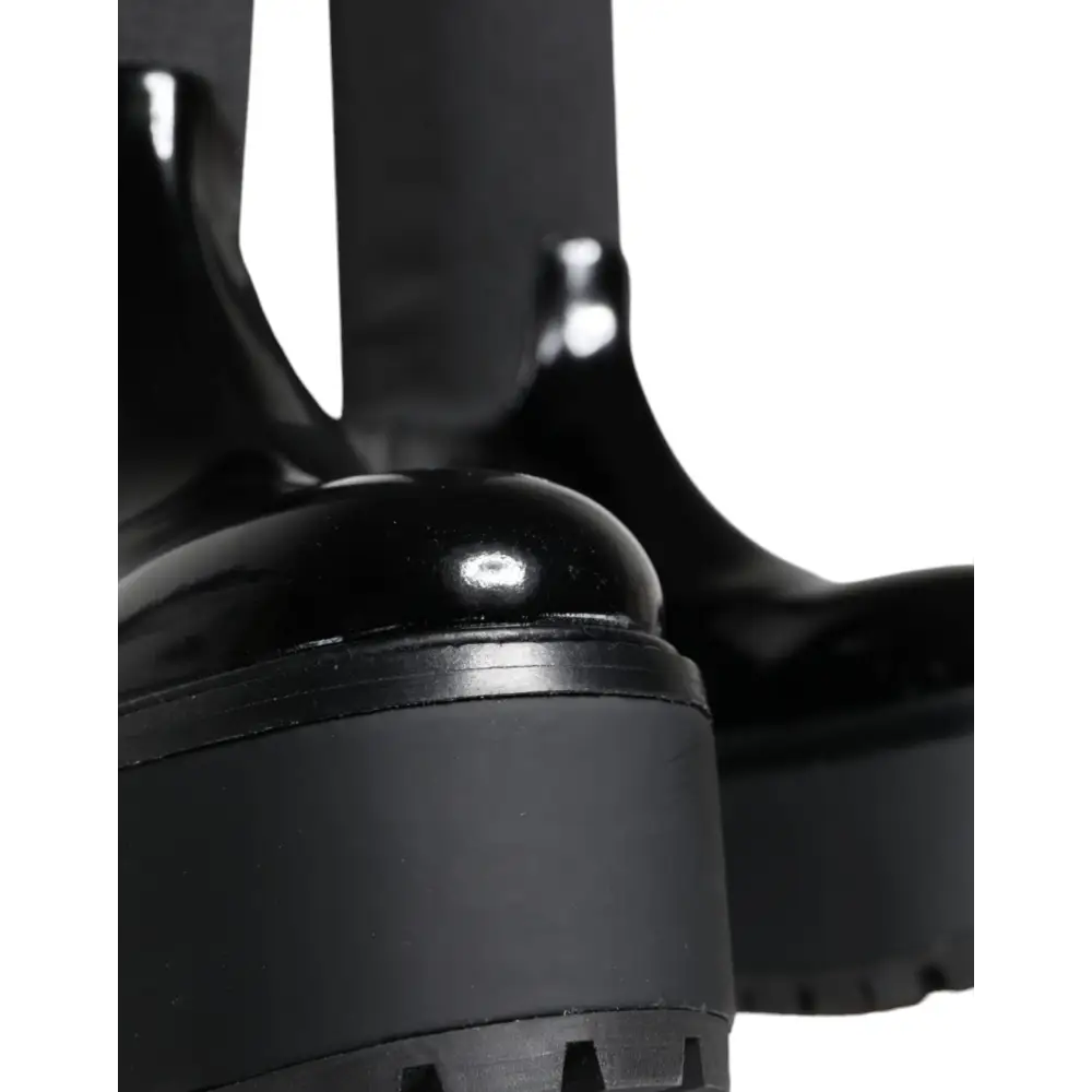 Dolce & Gabbana Schwarze Leder Jersey Kniehohe Stiefel Schuhe - EU39/US8.5
