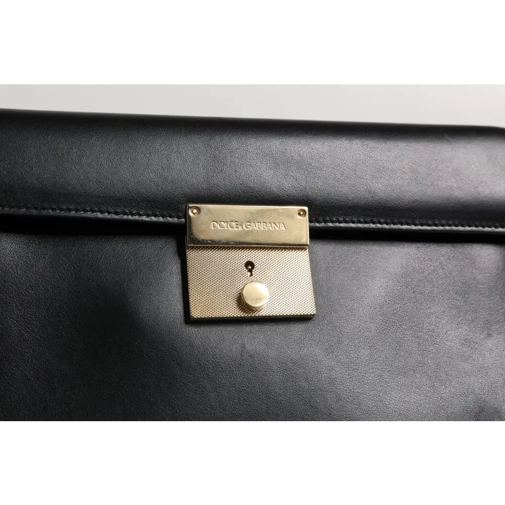 Dolce & Gabbana Schwarze Leder Logo-Plakette Dokumententasche Tasche