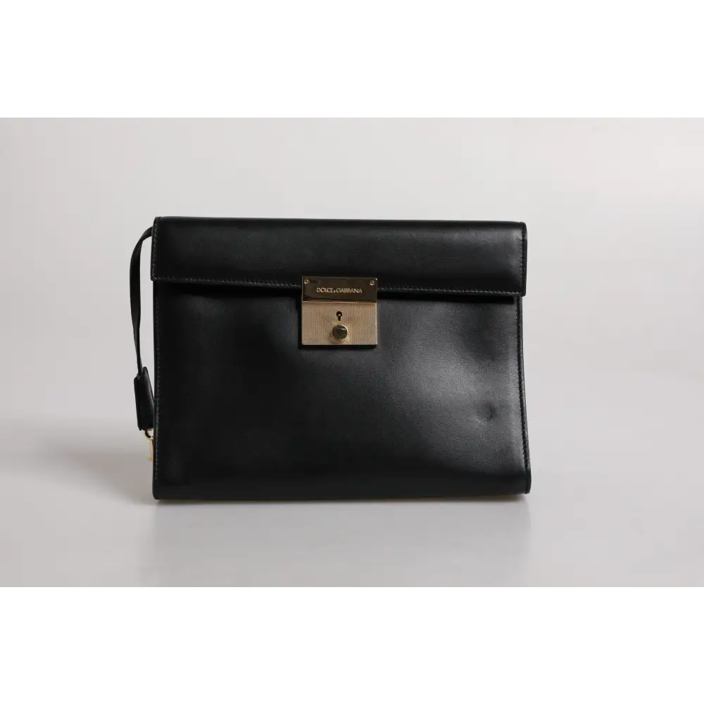 Dolce & Gabbana Schwarze Leder Logo-Plakette Dokumententasche Tasche