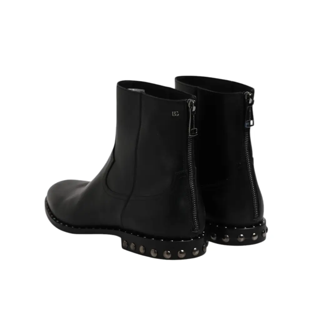 Dolce & Gabbana Schwarze Leder Logo-Stiefeletten Nietenschuhe - EU44/US11