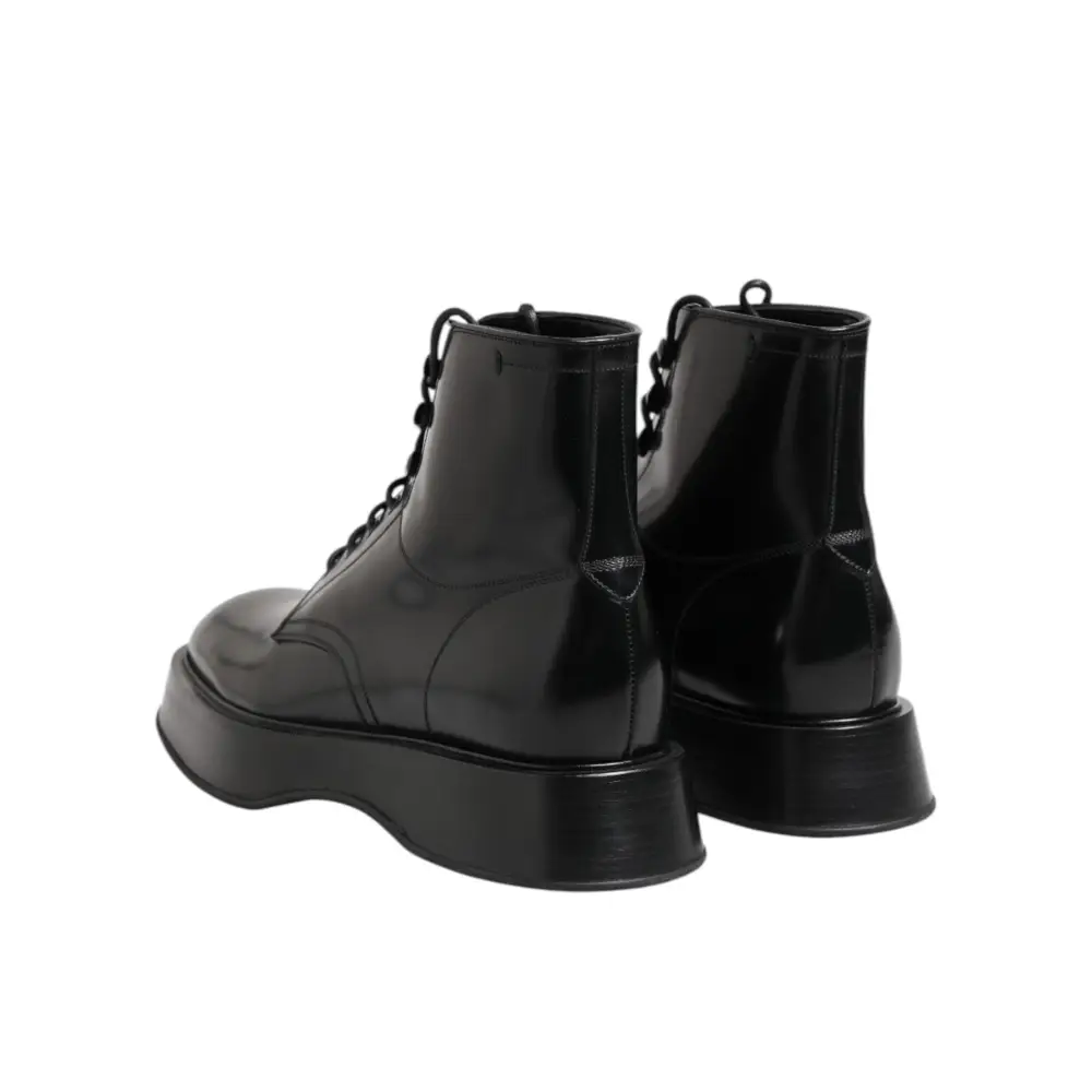 Dolce & Gabbana Schwarze Leder Logo-Stiefeletten Schnürschuhe - EU43/US10