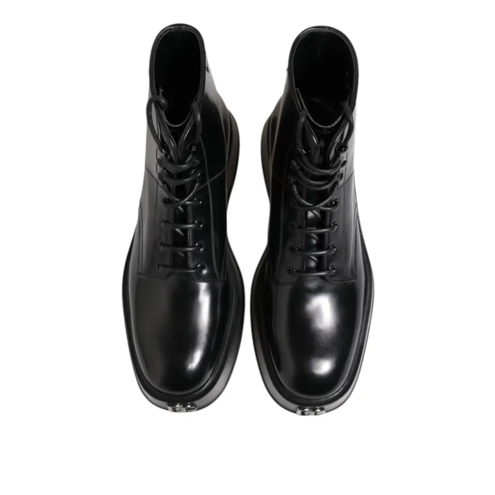 Dolce & Gabbana Schwarze Leder Logo-Stiefeletten Schnürschuhe - EU43/US10