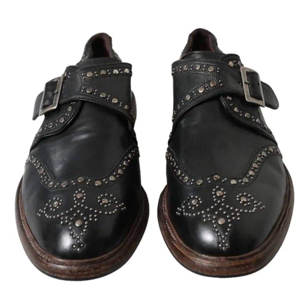 Dolce & Gabbana Schwarze Leder-Monk-Schuhe mit Nieten - EU44/US11