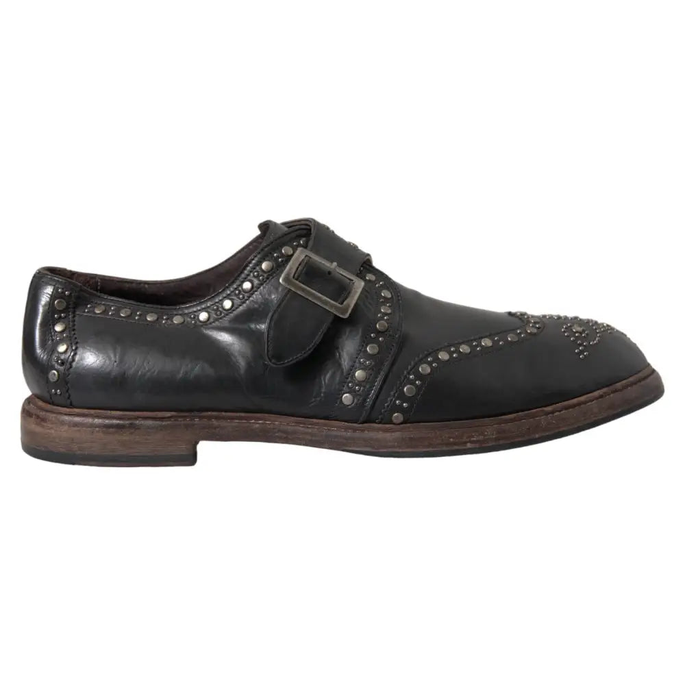 Dolce & Gabbana Schwarze Leder-Monk-Schuhe mit Nieten - EU44/US11
