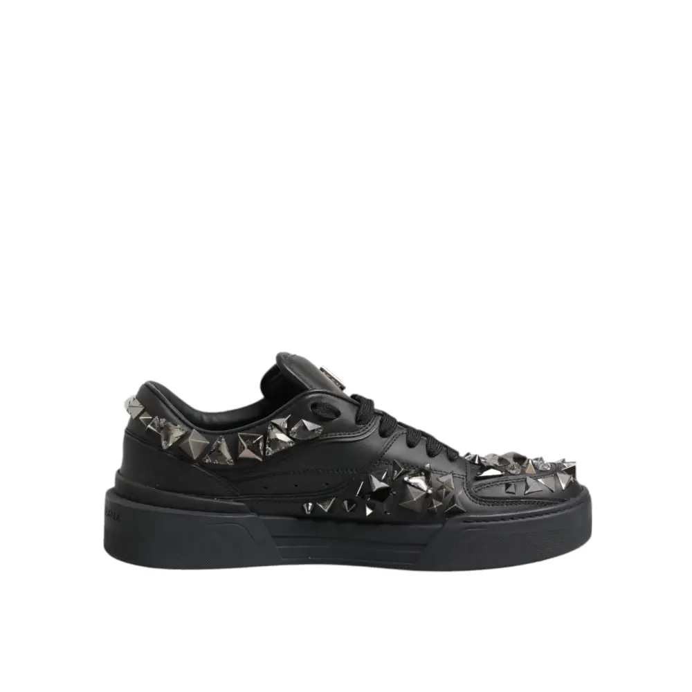 Dolce & Gabbana Schwarze Leder Nieten Low Top Sneakers Schuhe - EU41/US8